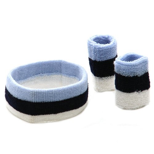 Tri Color Head and Wrist Band Set-Sky Navy White W12S23B