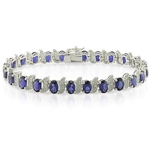 7 13.5ct Sterling Silver Diamond and Created Sapphire Bracelet. 7 TDW .03ct by