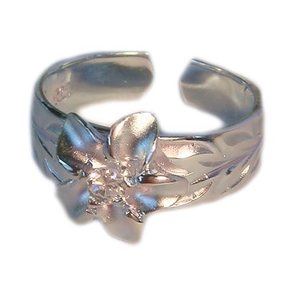 Sterling Silver CZ Hawaiian Plumeria Flower Toe Ring