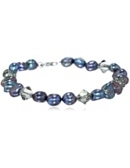 Multi-Color Baroque Freshwater Cultured Pear and Swarovski Element Bicone Bead Sterling Silver Clasp Bracelet, 7.5"