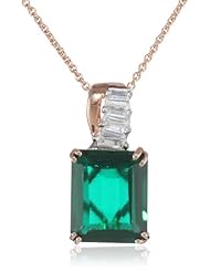 Sterling Silver with Pink Plating Octagon Created White Sapphire Pendant Necklace, 18"