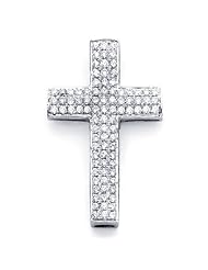 14k White Gold Large Pave Diamond Cross Pendant .84ct (G-H Color, I1 Clarity)