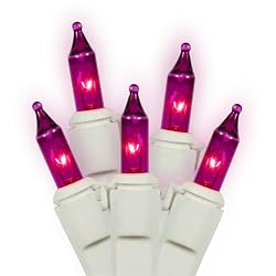 Set of 100 Purple Mini Christmas Lights - White Wire