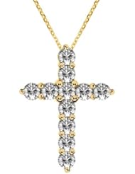 1.50 CT TW Classic Shared Prong Diamond Cross Pendant in 18k Yellow Gold