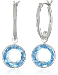 Nine West "Orb Opulance" Silver-Tone and Green Click Top Hoop Earrings