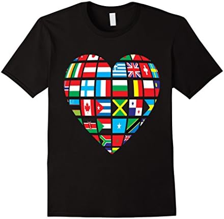 Men's World Global Country Flag National Pride Globe Heart T-Shirt 3XL Black