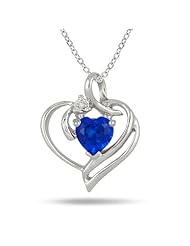 1.00 Carat T.W Created Heart Shape Sapphire and Genuine Diamond Pendant in .925 Sterling Silver