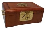Chinese Rosewood Jewelry Box Chest With Asian Brass Accents And Longevity Symbol