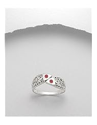 Red Resin Fish Reconstructed stones Ring In 92.5 Sterling Silver