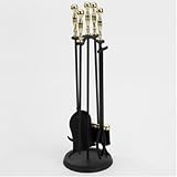 Woodfield Black with Polished Brass Handle Five Piece Tool Set for Fireplace