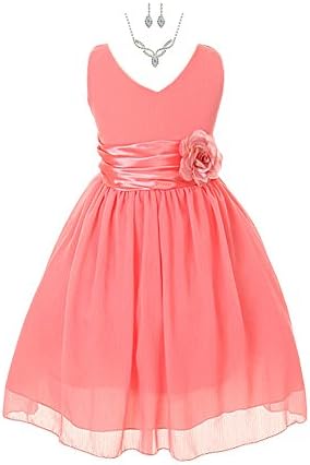 My Best Kids Yoru Chiffon Flower Girl Dress-Coral-12