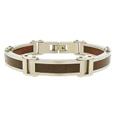 Men's Stainless Steel Bracelet with Wood, 8.75"