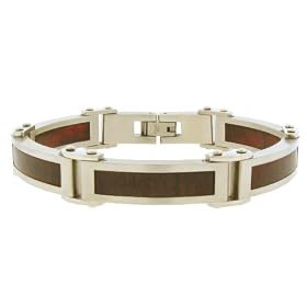 Men's Stainless Steel Bracelet w/ Wood, 8.75