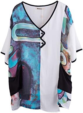 Delelisi Women Plus Size Causal V-Neck Loose Printed Top Blouse Shirt Green Size XX-Large