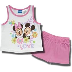 Minnie & Mickey "Smitten" 2 piece Cotton Tank Top and short set in Pink/White