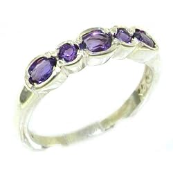 Luxury Solid English Sterling Silver Ladies Natural Amethyst Contemporary Style Eternity Band Ring - Size 9.75 - Finger Sizes 5 to 12 Available