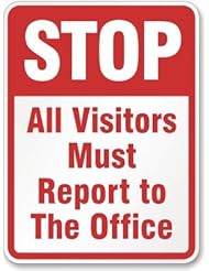 BISS: SmartSign 3M High Intensity Grade Reflective Sign, Legend "Stop - All Visitors Must Report to the Office", 24" high x 18" wide, Red on White - Lyle Signs