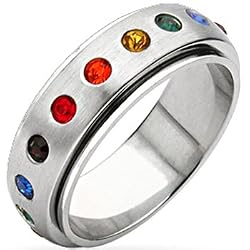 Spikes 316L Stainless Steel Gay Pride Ring