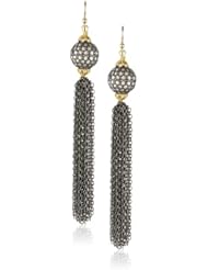 Fern Freeman 22K and 18K and Rhodium Silver Pave Diamond Tassel Handcrafted Earrings