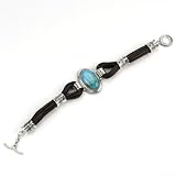 Barse Sterling Silver Oval Turquoise Leather Bracelet