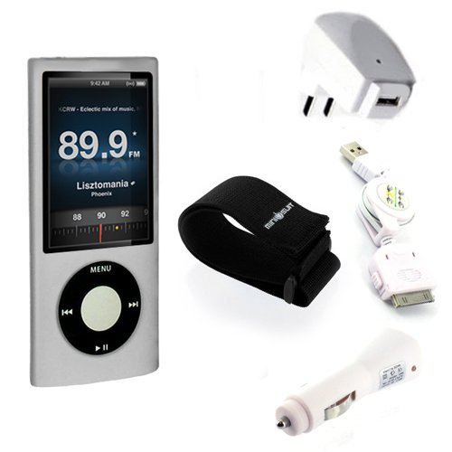 (9 Colors Available) 5 in 1 iPod Nano 5th generation silicone case bundle for 5th Gen accessories skin cover, armband, car charger, home charger, USB cable
