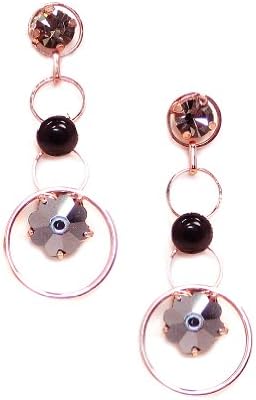 Van Galz Rose Gold Plated Triple Hoop Swarovski Crystal Earrings (Black)
