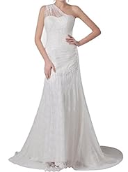 One Shoulder Tulle Crystals Crystal Lace  Dress with a Court Train 