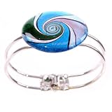Bracelet médaillon de verre, vert, bleu et argent -