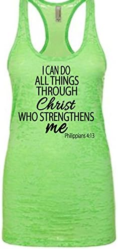 Lambs Tanned Women's I Can Do All Things Racerback Burnout (Medium, Neon Green)