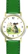 Bunny Rabbit & Butterfly with Flowers JP Animal - WATCHBUDDY&reg; DELUXE TWO-TONE THEME WATCH - Arabic Numbers - Green Leather Strap-Size-Women's Size-Small