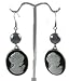 Radiant Beautiful Black Cameo Charm Earrings with Black Pearl Accent Comes Gift Boxed