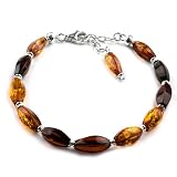 Genuine Cherry and Honey Amber Sterling Silver Caramel Kiss Collection Bracelet, 9"