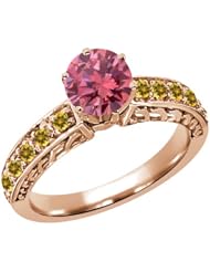 1.14 Ct Round Pink Diamond Yellow Citrine 18K Rose Gold Ring