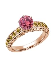 1.14 Ct Round Pink Diamond Yellow Citrine 14K Rose Gold Ring