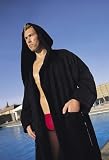 Black 4lb. Hooded Terry Bathrobe, Soft Douible Loop Terry, Full Length 52 Inches, Unisex Design