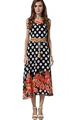 Sexy Sleeveless Belted Floral Print Chiffon  Dress