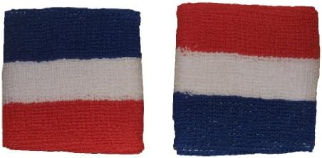 2 Pieces Red White Blue Wristbands Sports Athletic Terry Cotton Cloth Sweatband