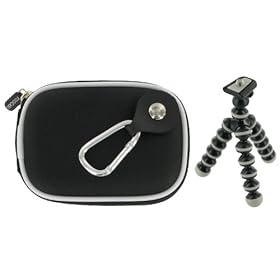 rooCASE 2n1 Nylon Hard Shell (Black) Case with Memory Foam and Premium Tripod for Flip Mino Camcorder Purple Flourish