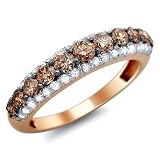 1.0ct Fancy Brown Round Diamond Band Ring 14k Rose Pink Gold