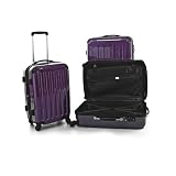 3 Valises rigide &agrave; roulettes avec serrure TSA 4 roues pourpre aubergine Polycarbonate set Petite 57L, median 87L, Grande 130 L Hauptstadtkoffer