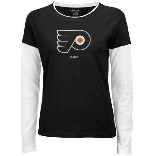 NHL Women's Philadelphia Flyers Logo Premier Too Long Sleeve Layered Tissue Tee (Black, Medium)
