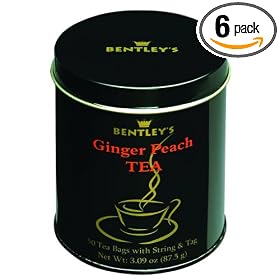 Bentley's Ginger Peach Tea, 50-Count, 3.09-Ounce Tin (Pack of 6)