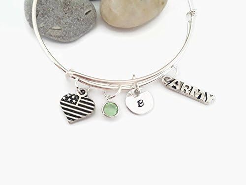 Army bangle - Army bracelet - Personalized adjustable bangle - Army mom or army wife gift - Patriotic army gift for her - Army theme jewelry