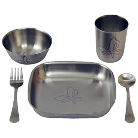 Untangled Living Anyware Collection Children's Stainless Steel Dish Set, 5 Pieces, Butterfly
