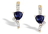 14K Yellow Gold Trillion Created Sapphire and Diamond Earrings