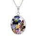 Sterling Silver Pressed Flower Oval Pendant, 18"