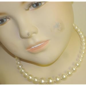 One Strand Ivory Simulated Pearl Choker Necklace Earrings for Children and Teens