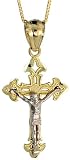 10ct Yellow Gold 18 Thin Box Chain, w/ 7/8 (22mm) tall Cross Fleury Pendant