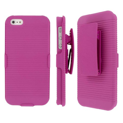iPhone SE / 5S / 5 Clip Case, MPERO Collection 3 in 1 Tough Hot Pink Kickstand Case for Apple iPhone SE / 5S / 5