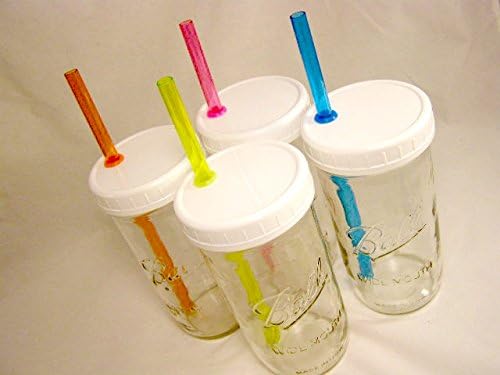 Mountain Woman Products Set of Four Pint and a Half Mason Drinking Jars with Lids and Large Smoothie Straws